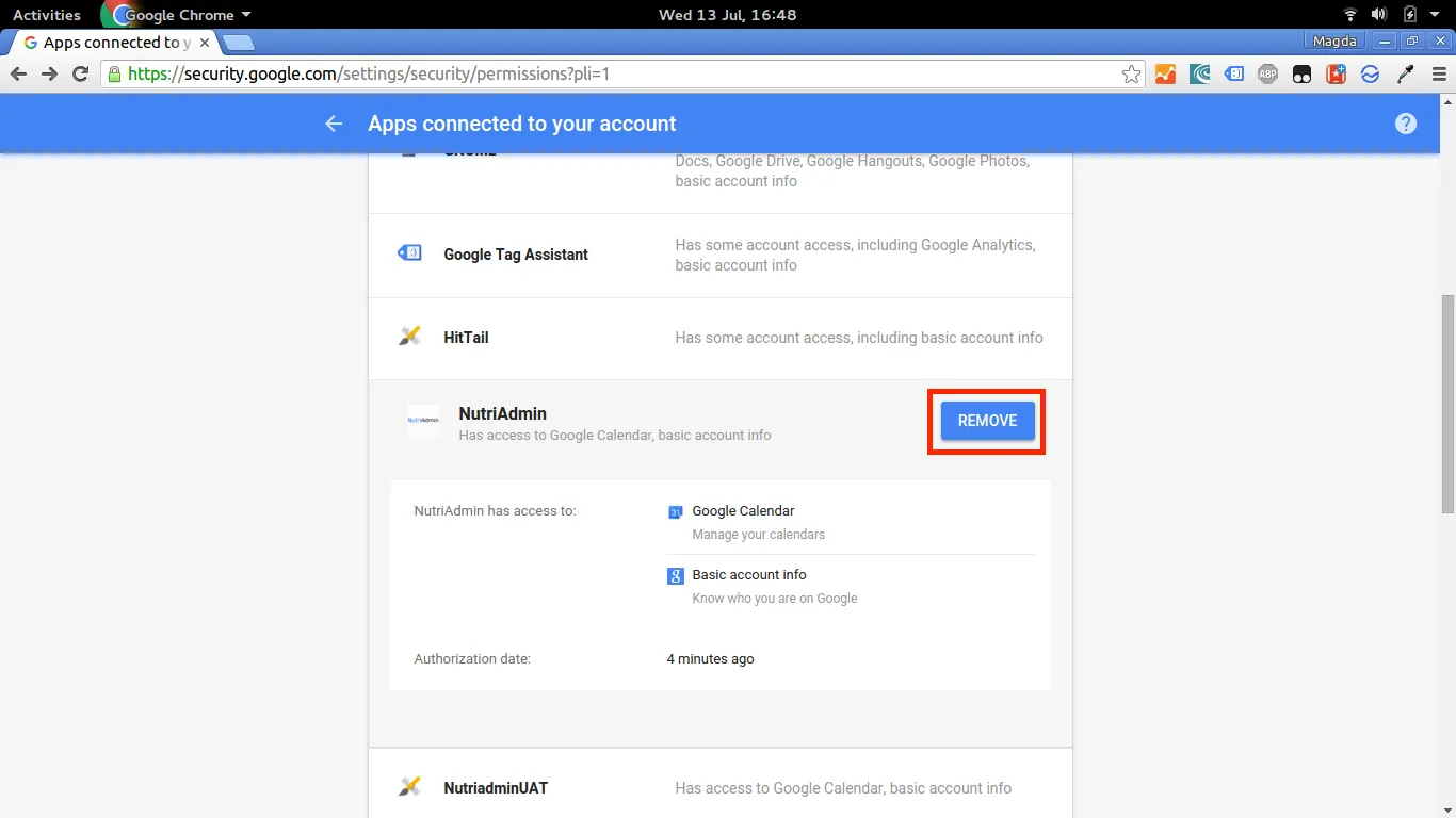 Removing NutriAdmin from Google Apps